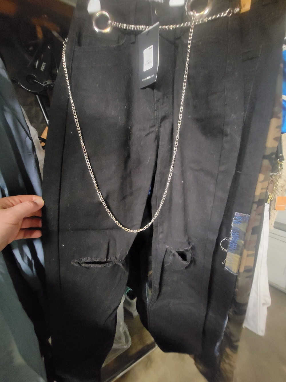 Fashion Nova Black Distressed High-Rise Jeans with Chain Detail